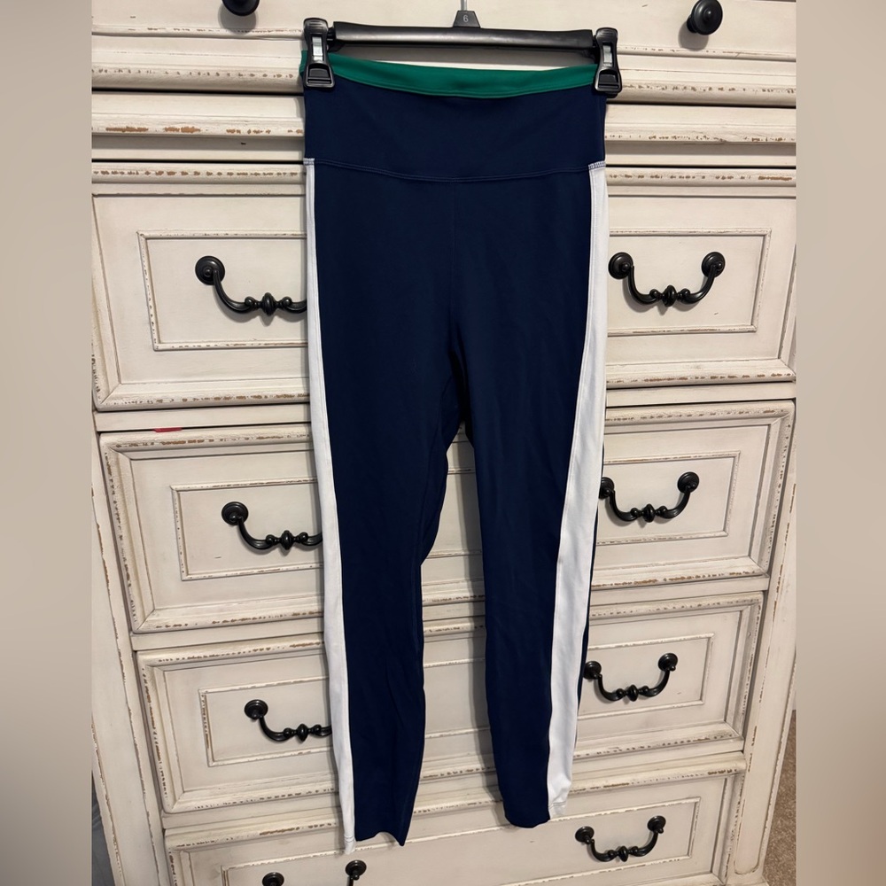 Lululemon Nulu Super High Rise 25” Retro Navy Blue Leggings with White Stripes